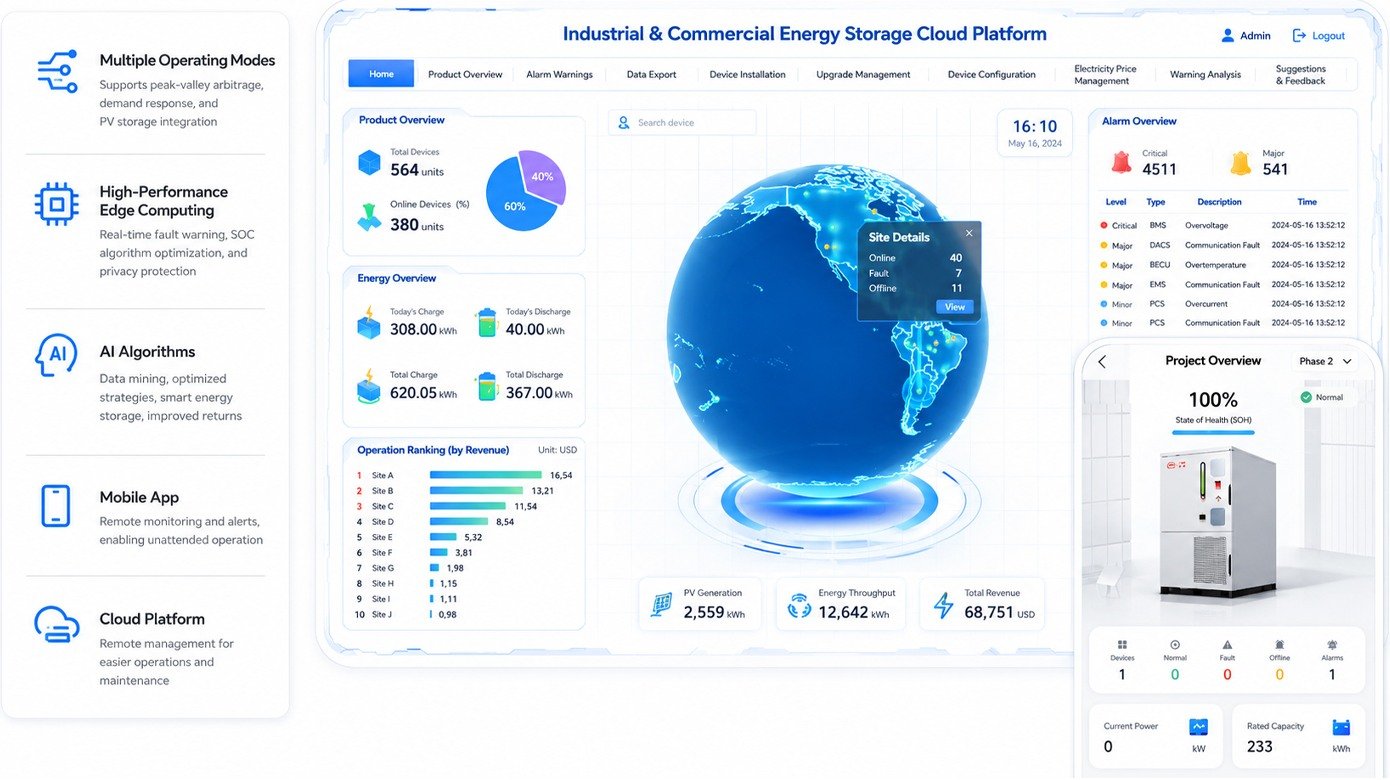 Industrial and commercial energy storage cloud platform across desktop and mobile